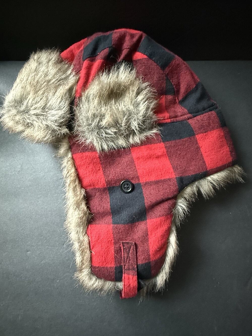 Urban Outfitters BDG Red Plaid Faux Fur Lined Trapper Hat Men One Size Outdoor